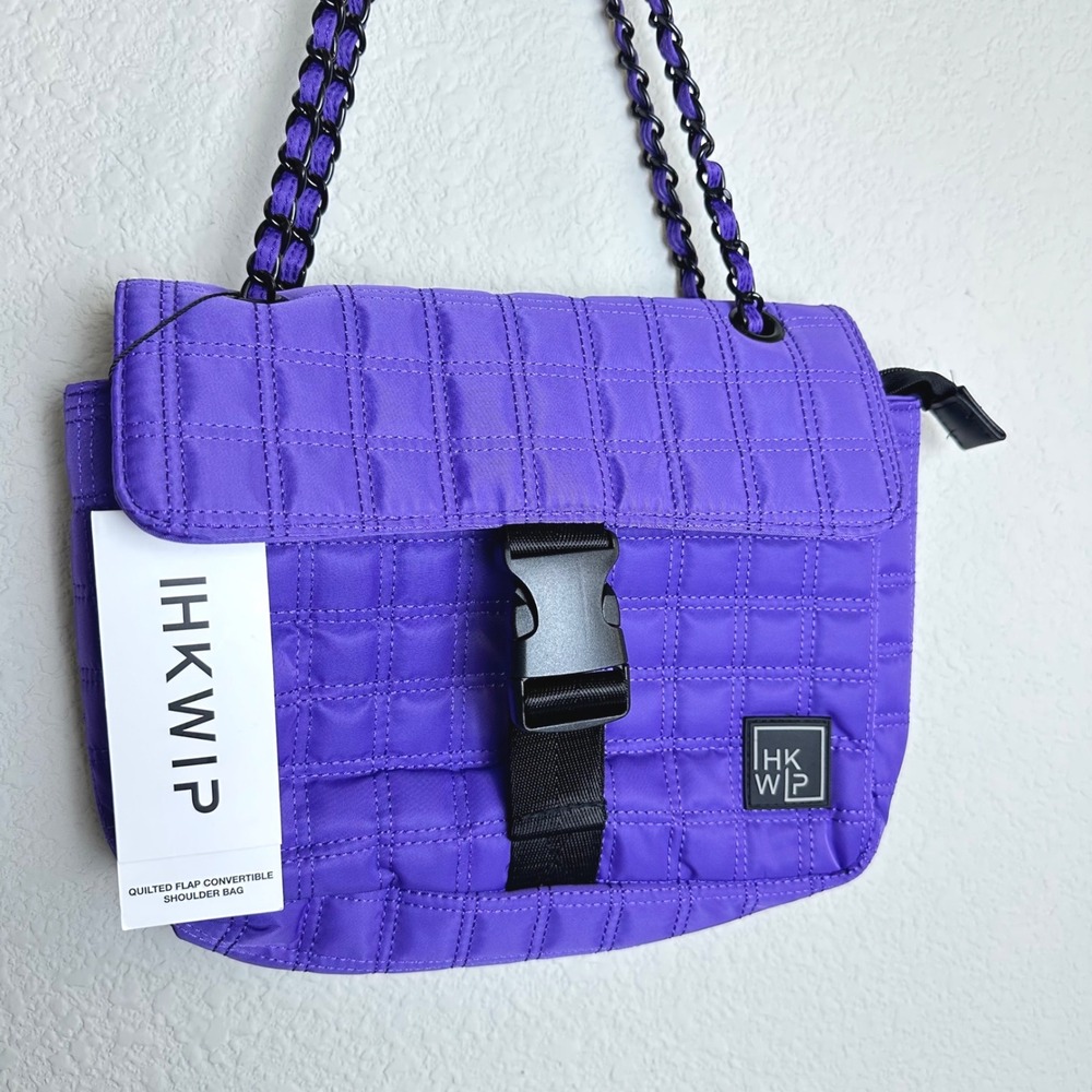 IHKWIP Purple Quilted Flap Convertible Shoulder Bag Water Repellent NWT Travel